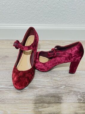 Women’s Velvet Mary Jane Heels - Burgundy